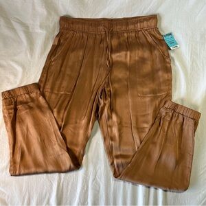 Young Fabulous & Broke Jogger Pant Women Large Brownish Gold Satin Feel NEW